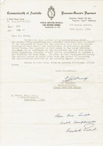 Document, Application for new Post Office, 1954-55