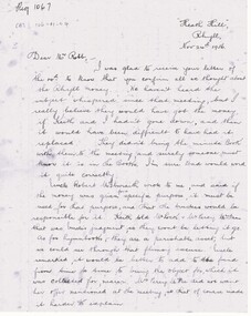 Letter, Letter from Gwenda McIllwraith to Mr Robb re Rhyll church 1936, 24/11/1936