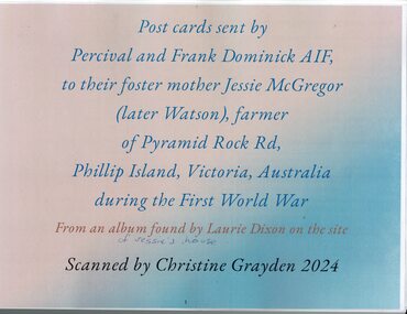 Postcard, World War 1 postcards to Jessie McGregor, 2024