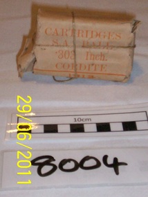 Packet, paper brown imprinted with Cartridges SA Ball. .303 inch,Cordite 1912, 10 round capacity