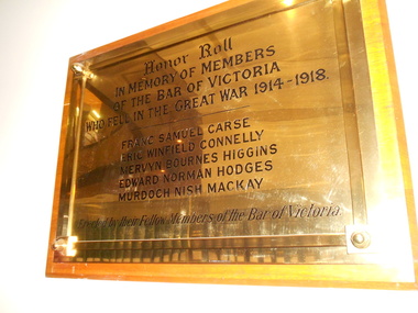 Memorial Board, PJ King, World War One Memorial Board - Bar Council, 1920