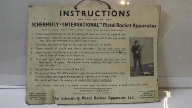Instructions sign for Schermuly International Pistol Rocket Apparatus, Surrey, England