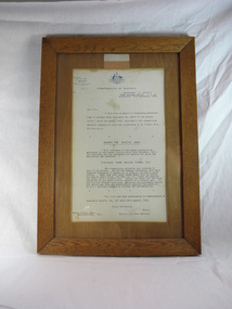 Framed Letter, Citation for Military Cross, 17/12/1918 (exact)