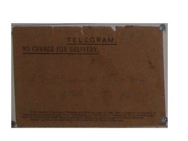 Telegram, Telegram to Lt. Frank William Tickle from Buckingham Palace, 14/03/1919 (exact)