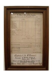 Framed Document, Officers Mess Bill for Lieutenant I.A. O'Connell 2-27th Punjabis 1919, 30/9/1919 (exact)