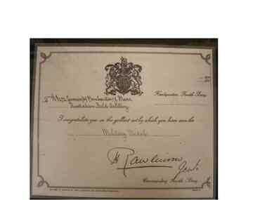 Certificate, Commendation Military Medal Award, 1918 (estimated)
