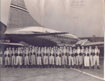 Photograph, 2 Commando Company emplaning for 1956 annual camp at Canungra, Queensland