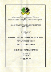 Pamphlet, 50th anniversary memorial service, order of service