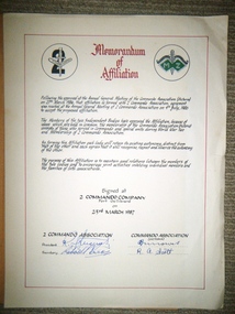 Framed certificate, Memorandum of Affiliation