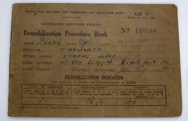 Booklet - Curly Papworth Demobilisation Procedure Book, 1945