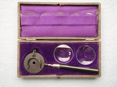 Equipment - Ophthalmoscope, unknown, Liebreich ophthalmoscope, cased, 1875 (estimated); late 19th century