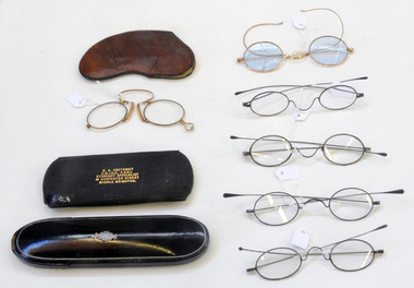 spectacles and spectacle cases, late 19th early 20th century