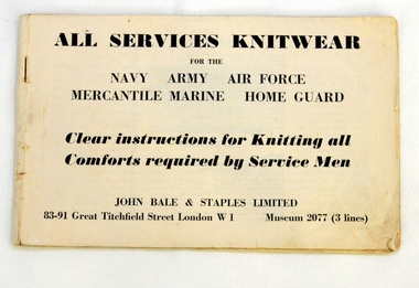 booklet, John Bales & Staples, All Services Knitwear, World War 11