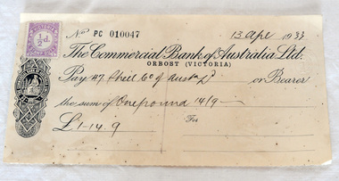 cheque, April 13 1933