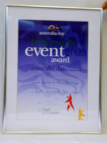 framed certificate, January 2003