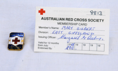 Red Cross badge and membership card, 1980's