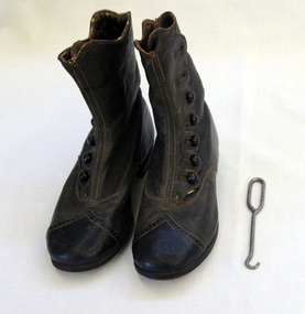 child's boots and hook, late 19th -early 20th century