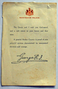letter/certificate, George V, after WW1