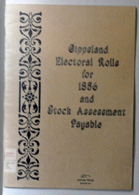 book, E-Gee Printers, Gippsland Electoral Rolls for 1856 and Stock Assessment Payable, 1985