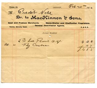 credit note, October 20 1920