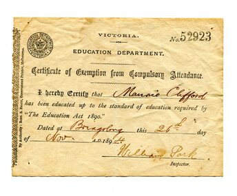 certificate, November 1894