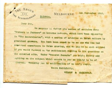 letter, September 1 1909