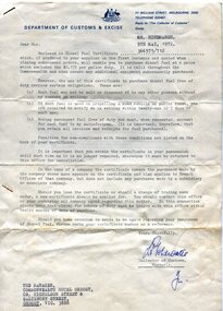 Certificate - Fuel certificate, Diesel fuel certificate from Dept. of Customs & Excise 1972