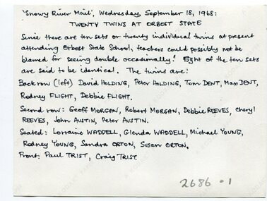 Photograph - Sets of twins at Orbost State School, 1968, 18 September 1968