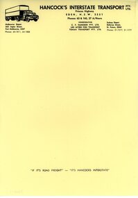 Certificate - two Letterheads, Handcocks Transport, HANDCOCK'S TRANSPORT Pty Ltd, 1970s-1990s