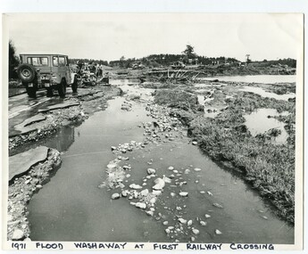 Photograph - 1971 flood washout at Railway crossing, Orbost, 1971