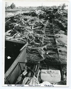 Photograph - 1971 flood, railway yards, Orbost, 1971