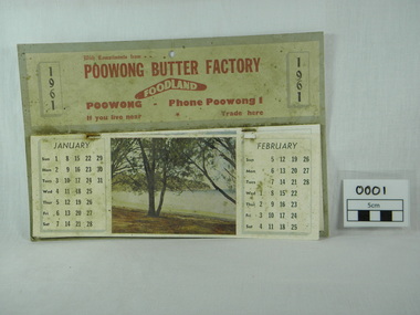 calendar, 1961 Poowong Butter Factory calendar, 1960 (estimated)