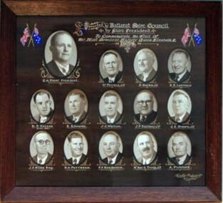 Photo -G.A.Fraser & Councilors, Thornton Richards & Co Ballarat, Ballarat Shire President G.A.Fraser & Councilors, 1953/54, 1954 (exact)