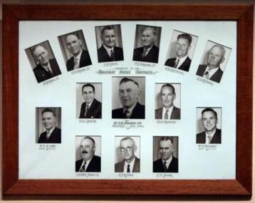 Photo - Brown C.E. & Councilors, Drummond Studios, Shire President C.E.Brown,(J.P.), Councilors and Staff, for the year 1959-1960, "Circa 1960"