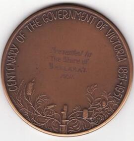 Medal - Centenary of Government 1951, Centenary of Government & Discovery of Gold. 1951