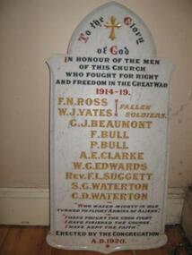 Waubra Church.World War 1  Memorial plaque (Marble)