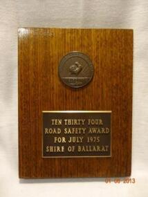 Plaque, Road Safety Award 1975, Circa 1975