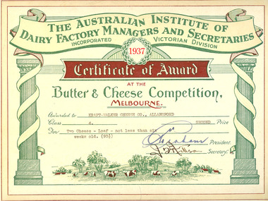 Certificate, Certificate of Award 1937, 1937