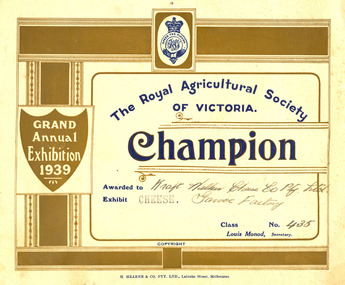 Certificate, Grand Annual Exhibition 1939, 1939