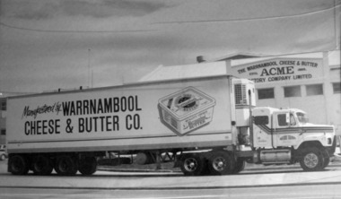 Photograph - Black and white photograph, Warrnambool Cheese and Butter Factory semi-trailer