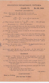Document, School test -arithemetic Grade VI