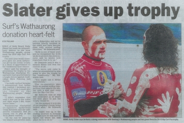Newspaper Article, Slater Gives Up Trophy