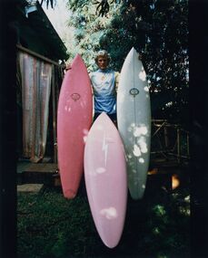 Photograph, Photographer Unknown, Peter Townend and three surfboards, circa 1976
