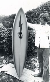 Photograph, Unknown, Jack McCoy and Lightning Bolt Surfboard, circa 1975