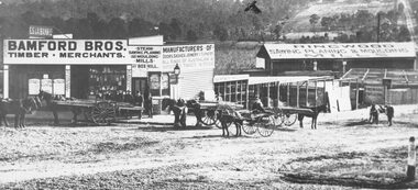 Photograph, Maroondah Highway Central, Ringwood. Bamford Bros.Timber Yard, Ringwood- 1910, 1910