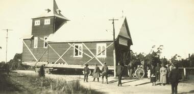 Photograph, Relocation of Ringwood Church of England building from corner of Maroondah Hwy & Pratt Street to Ringwood Street - c.1924