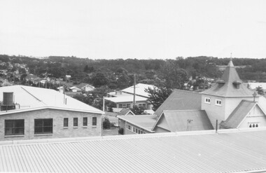Photograph, St. Paul's Church of England, Ringwood Street, Ringwood, viewed from Town Hall roof in 1962, 1962