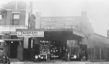 Photograph, T.R.G. Williams, hardware store, next to State Savings Bank, Maroondah Hwy, Ringwood - 1928