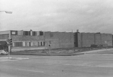 Photograph, Cleared demolition site of former Town Hall cnr. Maroondah Hwy and Melbourne St., Ringwood - 1971