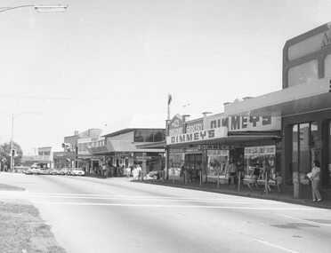 Photograph, Maroondah Highway Central, Ringwood. Shops on site of old Town Hall, corner of Melbourne Street, 1972